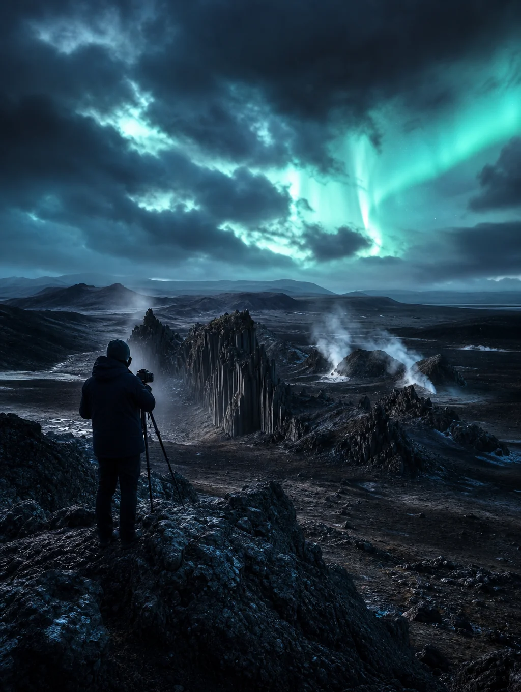 Photographer capturing glacial textures in the Icelandic highlands